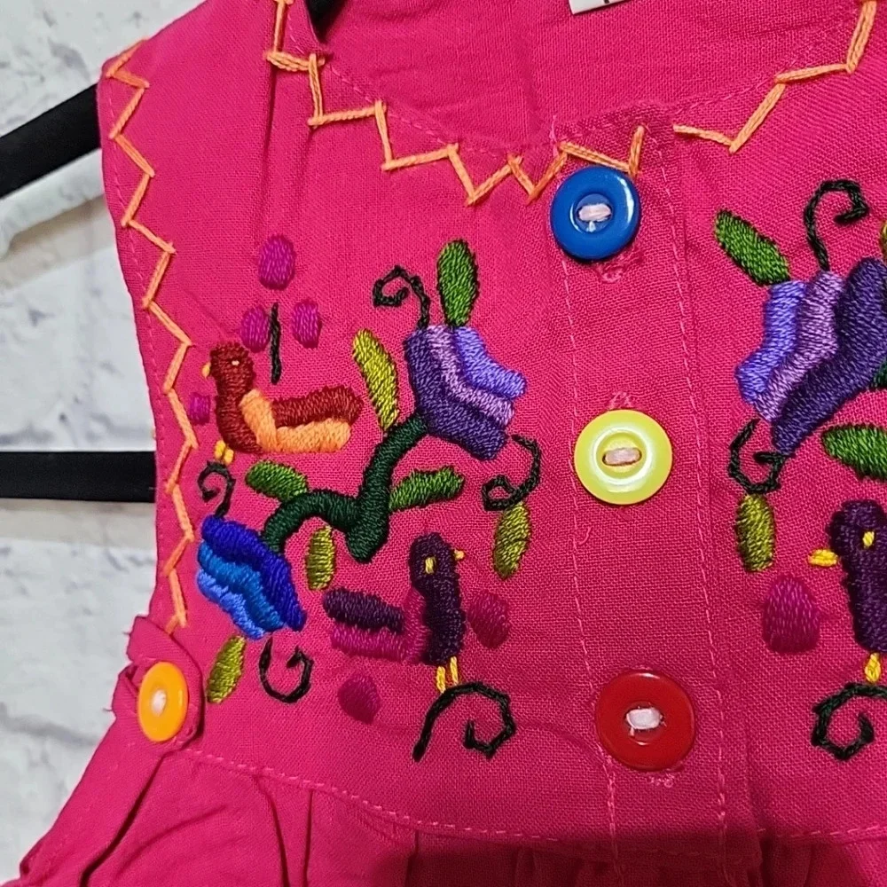 Girls / Kids Fuchsia‎ Pink Embroidered Sleeveless Button Up Dress EUC